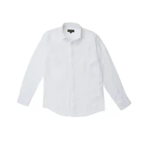 DEZHART brand classic white Linen shirt with long sleeves, spread collar, and button up front.