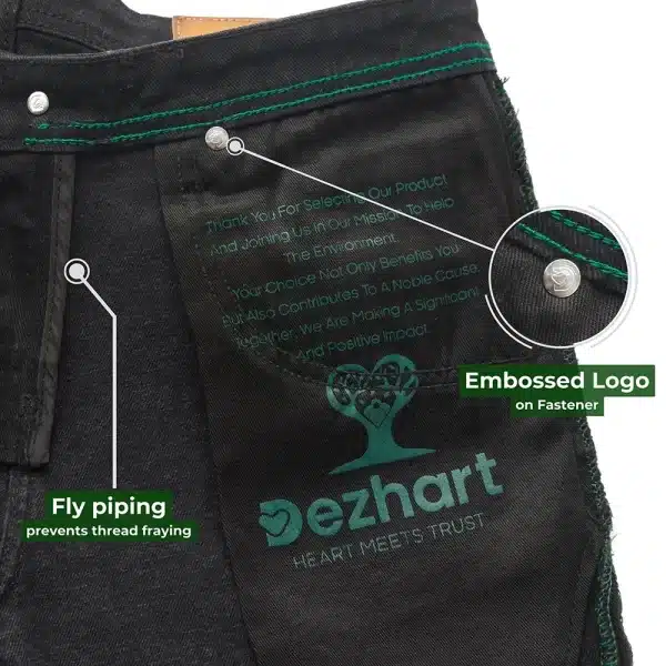 DEZHART branded jeans featuring the tagline ‘where heart meets trust’ by SITL Enterprise LLC, showcasing quality stitching and an embossed logo.