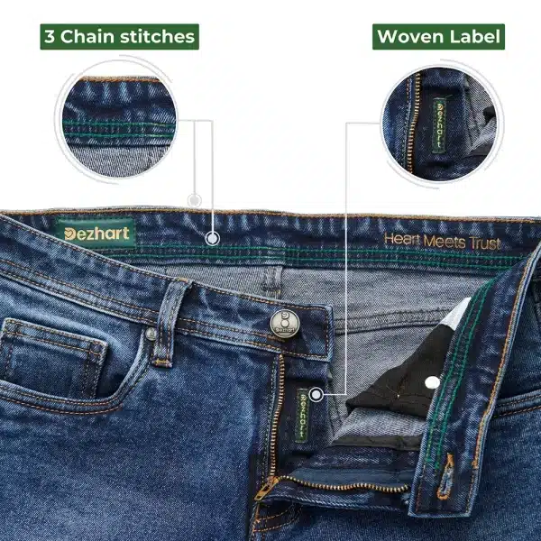 “DEZHART Blue jeans by SITL Enterprise LLC, featuring quality 3 chain stitches and a woven label, embodying the tagline ‘where heart meets trust’