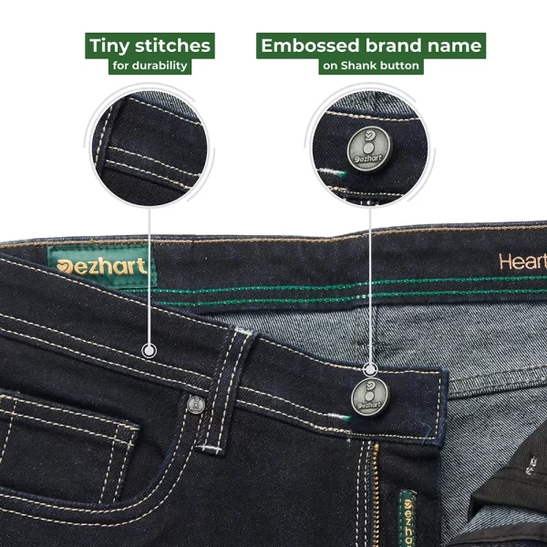 DEZHART branded jeans showcasing detailed stitching and embossed shank button, a product of SITL Enterprise LLC.”